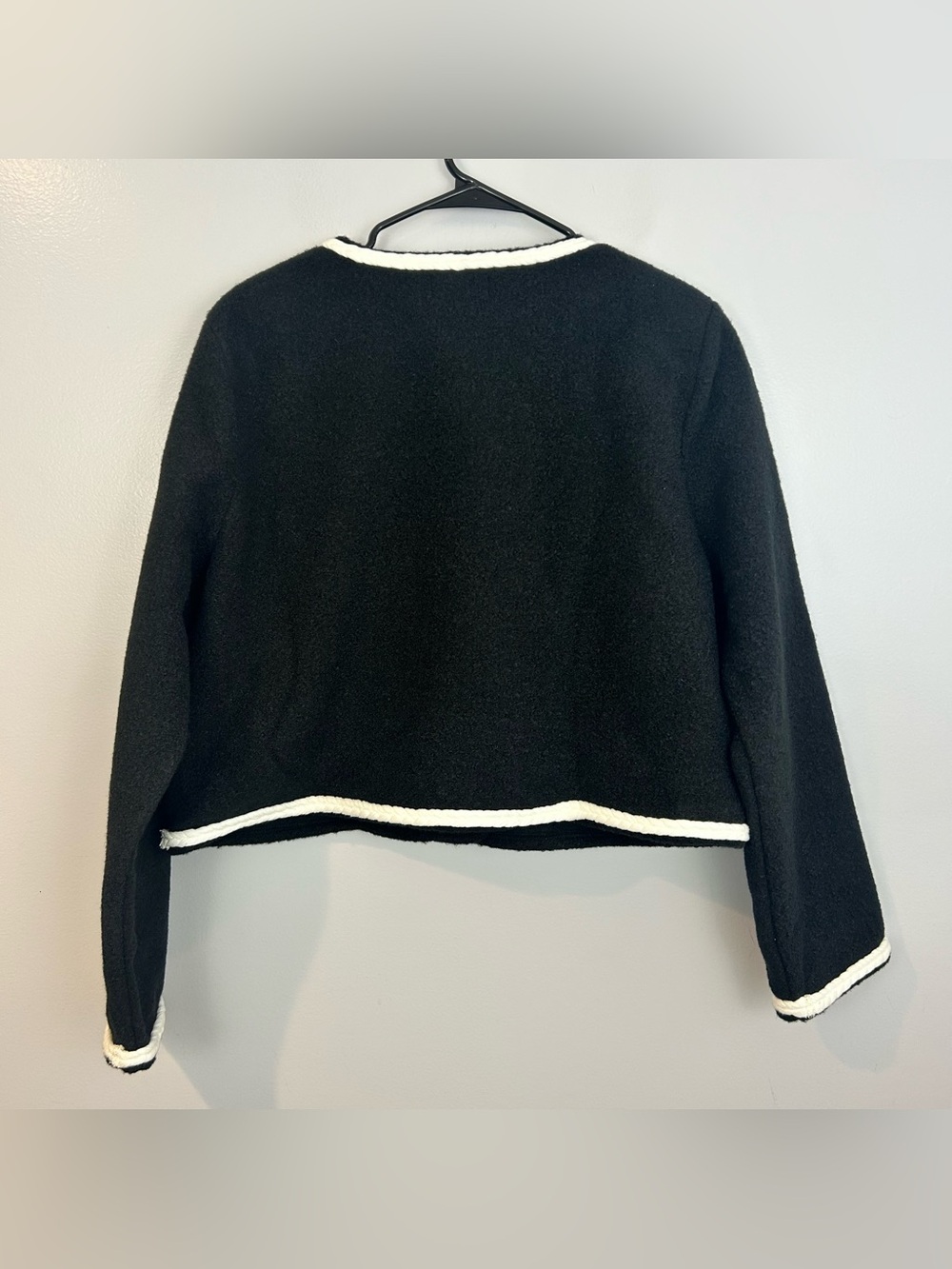 J.Crew Cropped Boucle Yarn Lady Black/White Fleece Boxy Jacket Size Xl - Picture 13 of 14